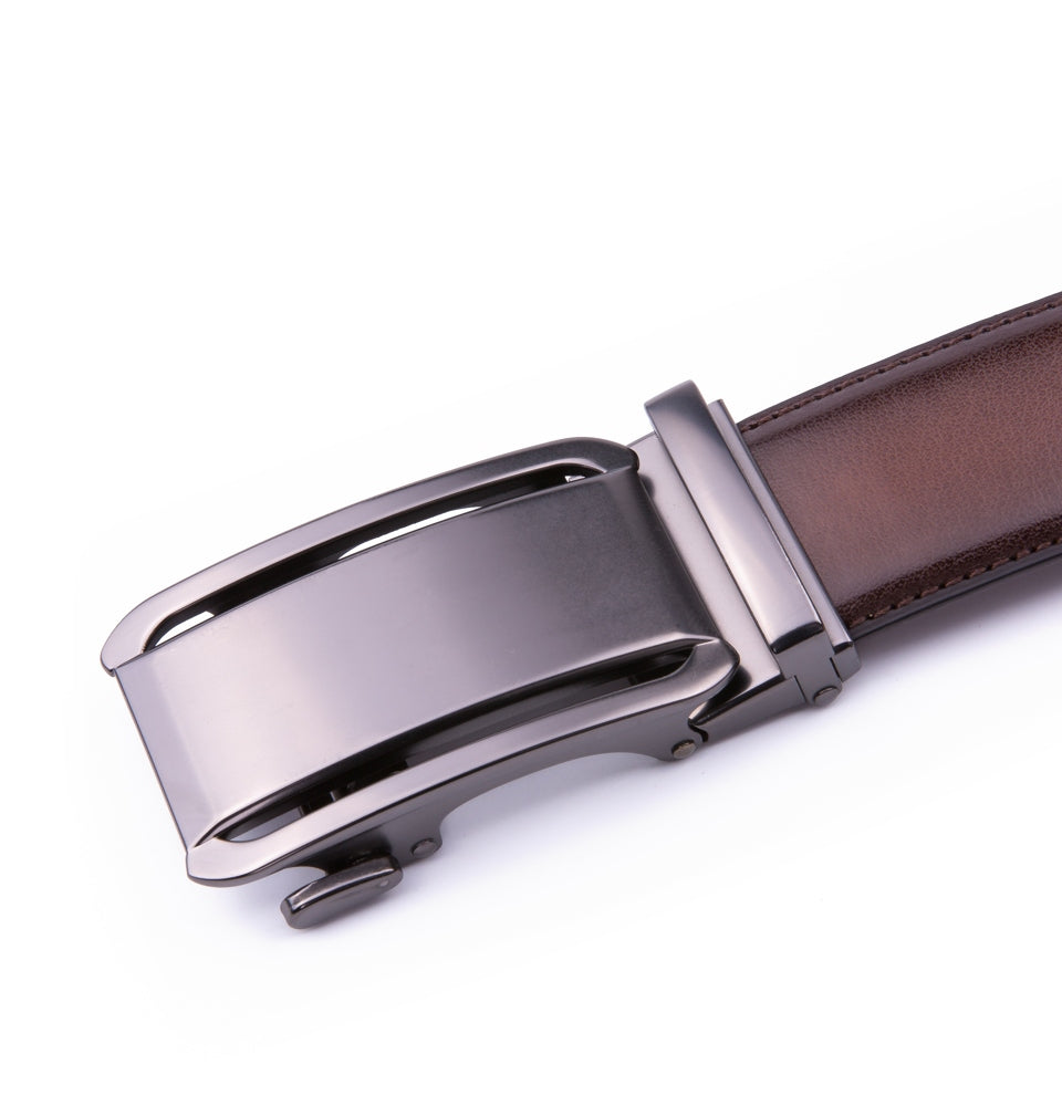 Minimalist Mirror Finish Ratchet Buckle Business Leather Belt for Men