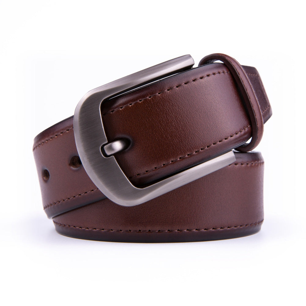 Classic Minimalist Brushed Gray Buckle Business Leather Belt for Men