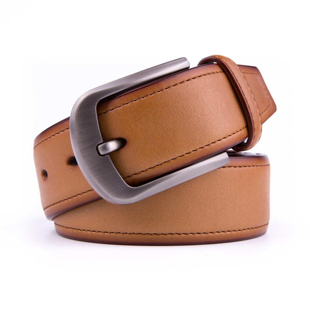 Classic Minimalist Brushed Gray Buckle Business Leather Belt for Men