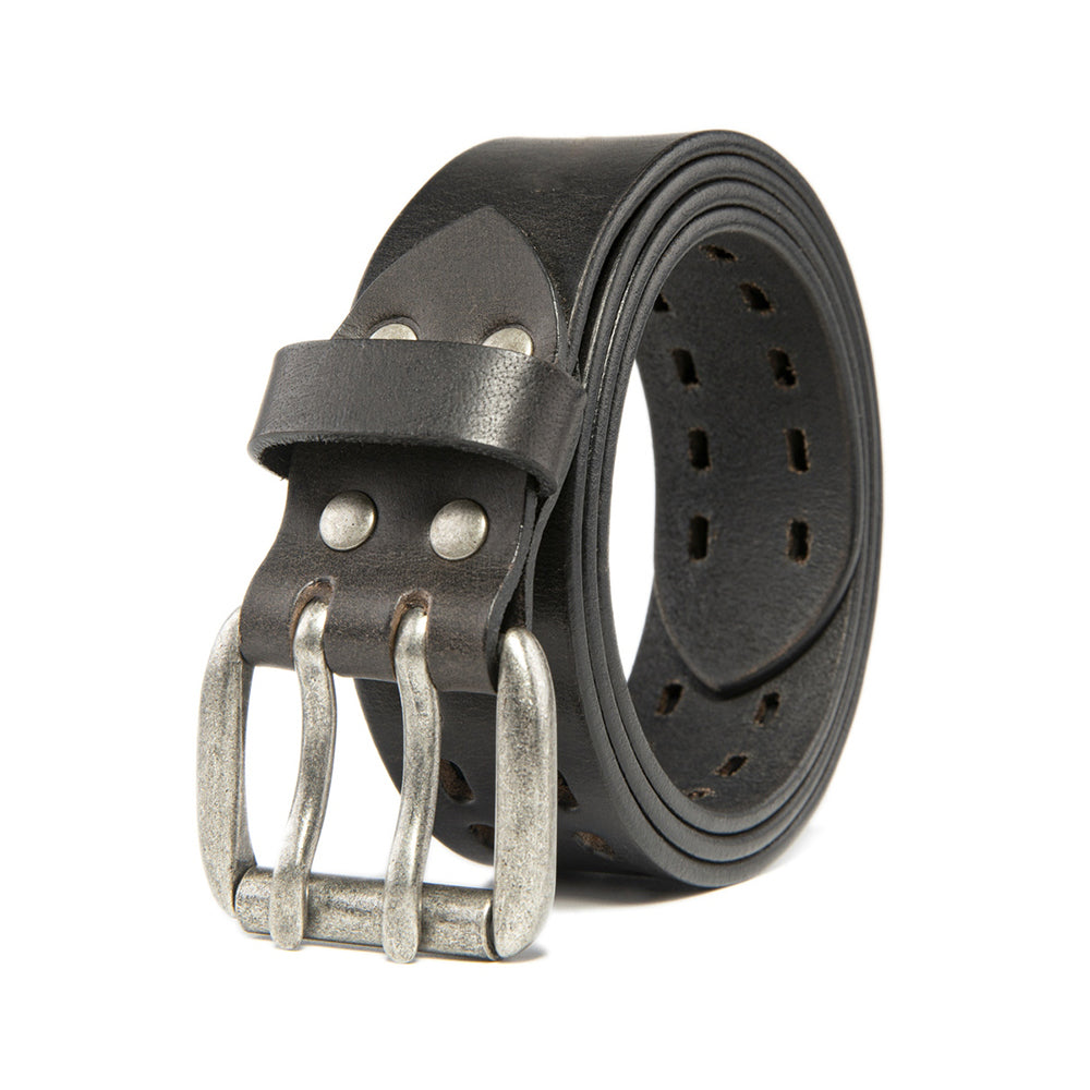 Vintage Distressed Double Prong Top Grain Leather Men's Belt Secondary image
