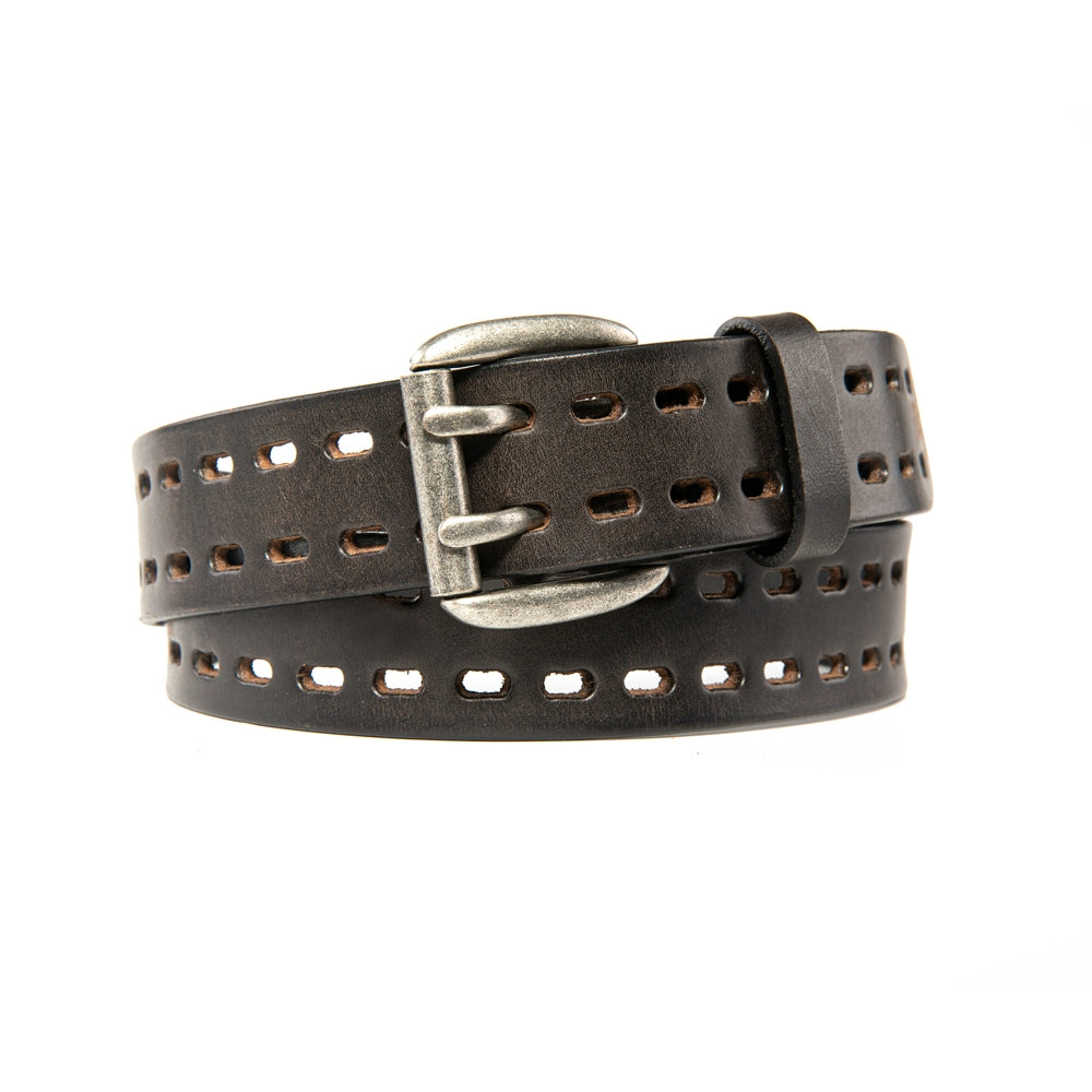 Vintage Distressed Double Prong Top Grain Leather Men's Belt