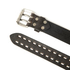 Vintage Distressed Double Prong Top Grain Leather Men's Belt