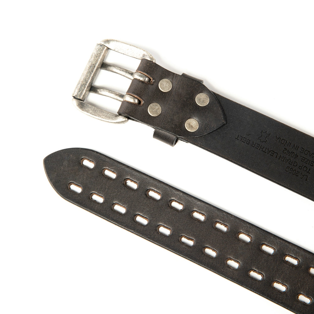Vintage Distressed Double Prong Top Grain Leather Men's Belt