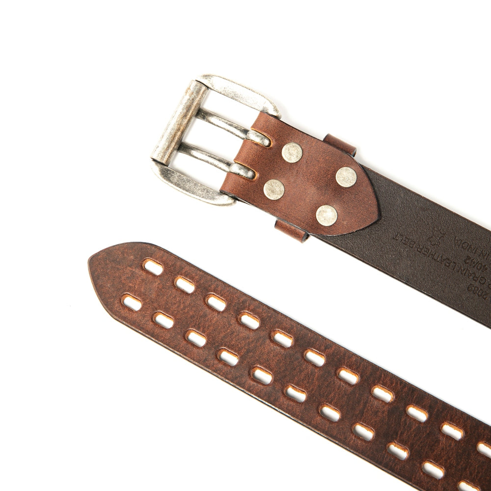 Vintage Distressed Double Prong Top Grain Leather Men's Belt