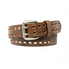 Vintage Distressed Double Prong Top Grain Leather Men's Belt