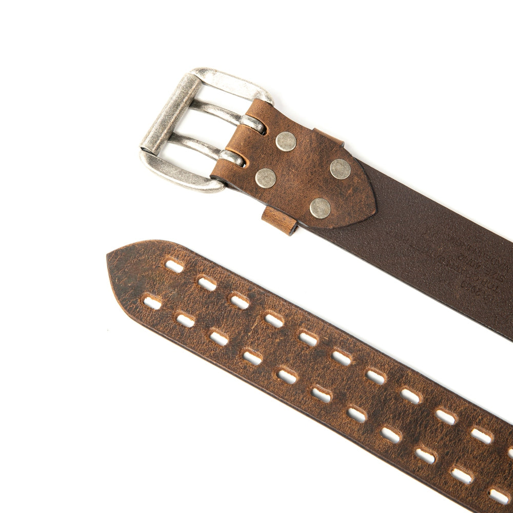 Vintage Distressed Double Prong Top Grain Leather Men's Belt