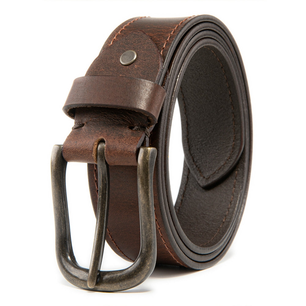 Vintage Distressed Single Pin Top Grain Leather Men's Belt