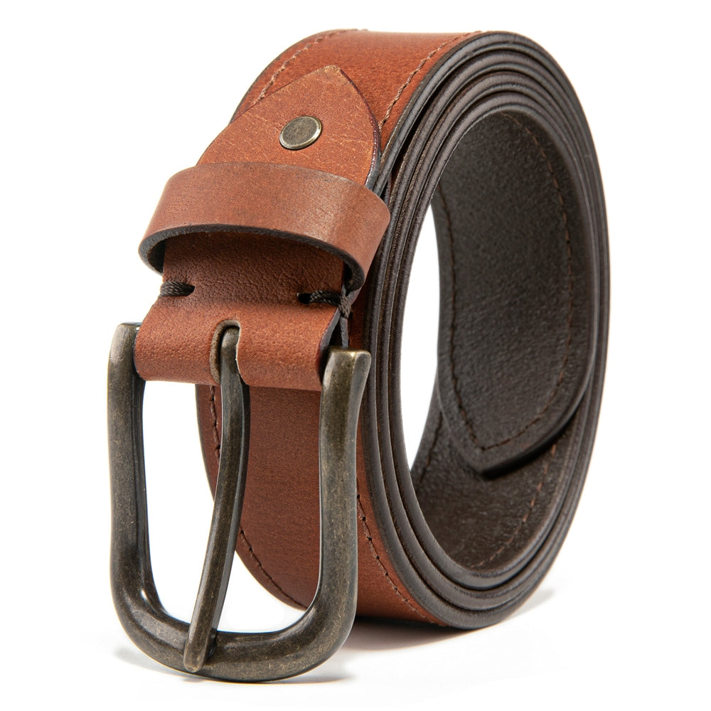 Vintage Distressed Single Pin Top Grain Leather Men's Belt