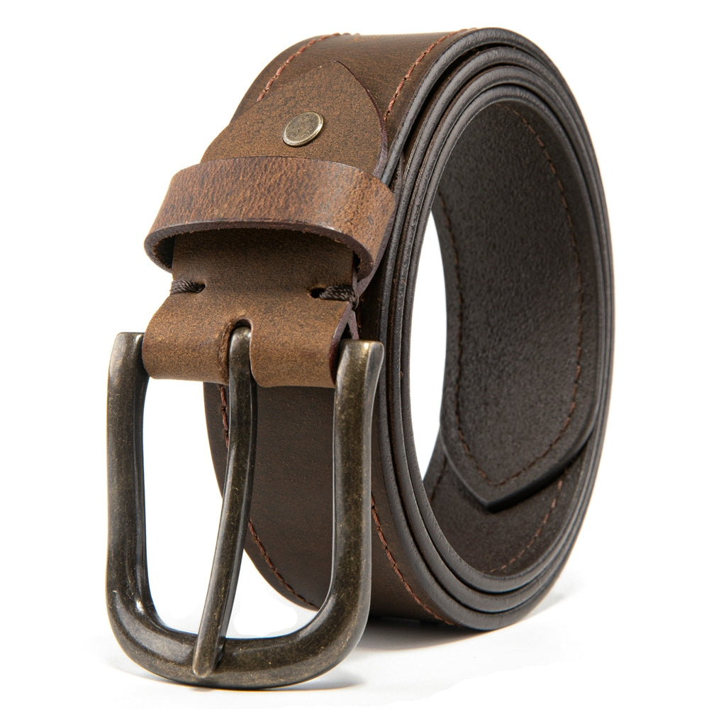 Vintage Distressed Single Pin Top Grain Leather Men's Belt