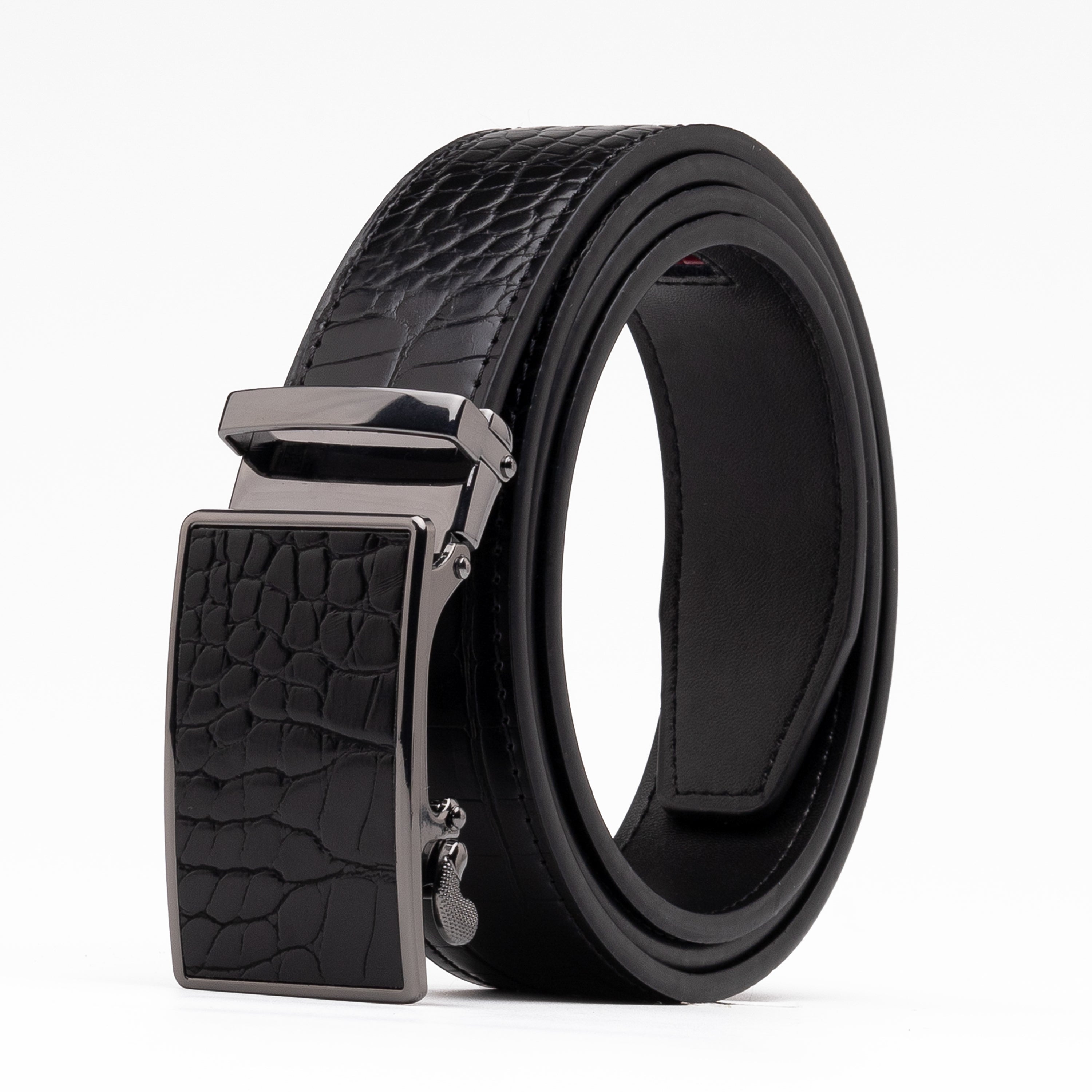 Crocodile Texture Patch Ratchet Buckle Red Teeth Men's Belt Secondary image