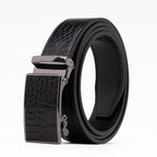 Crocodile Texture Patch Ratchet Buckle Red Teeth Men's Belt