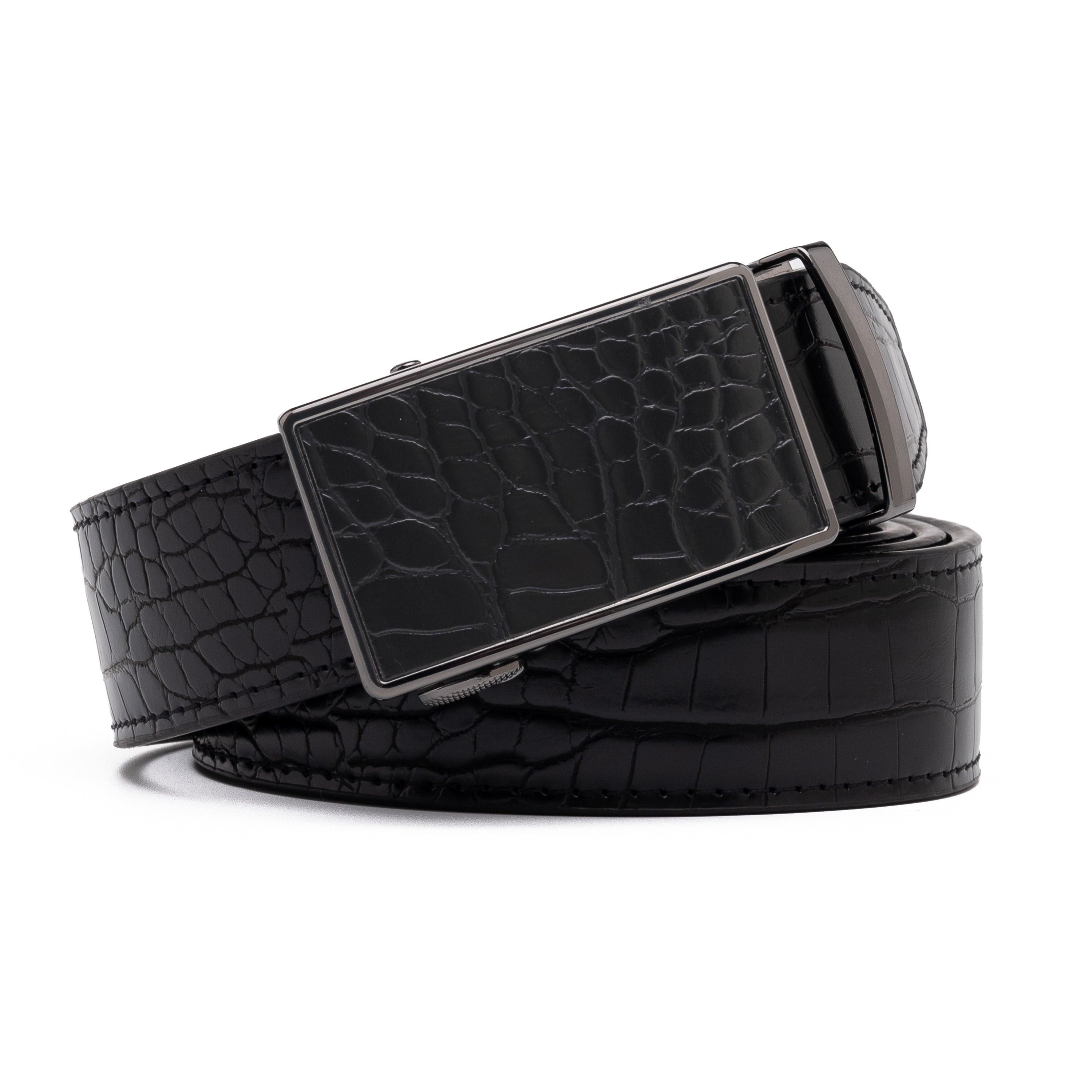 Crocodile Texture Patch Ratchet Buckle Red Teeth Men's Belt Main image