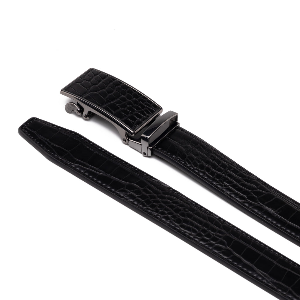 Crocodile Texture Patch Ratchet Buckle Red Teeth Men's Belt