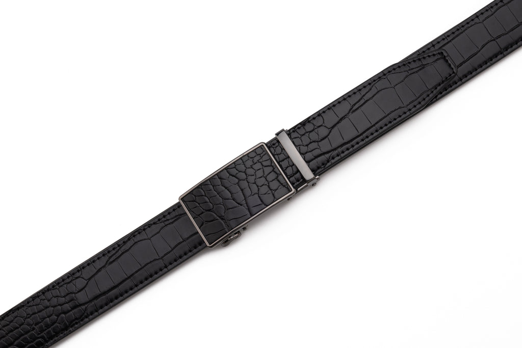Crocodile Texture Patch Ratchet Buckle Red Teeth Men's Belt