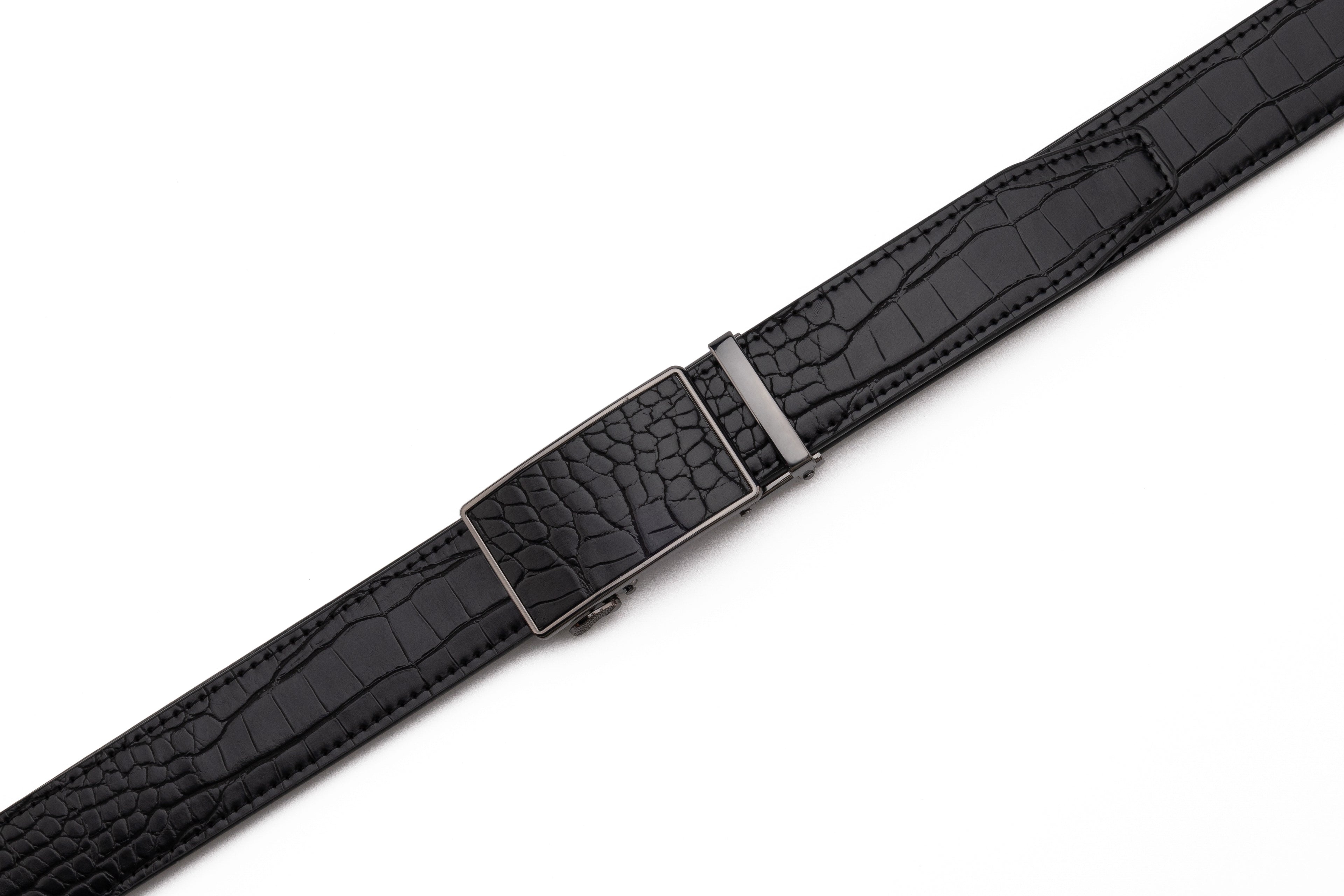 Crocodile Texture Patch Ratchet Buckle Red Teeth Men's Belt