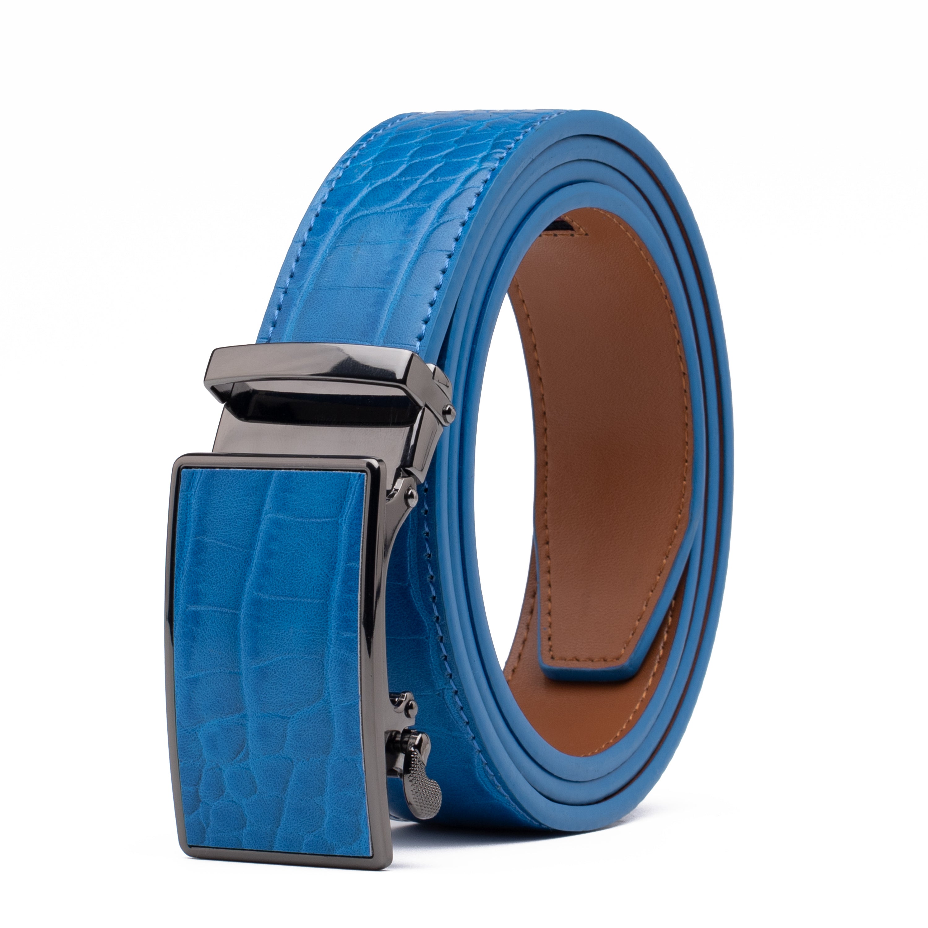 Crocodile Texture Patch Ratchet Buckle Red Teeth Men's Belt