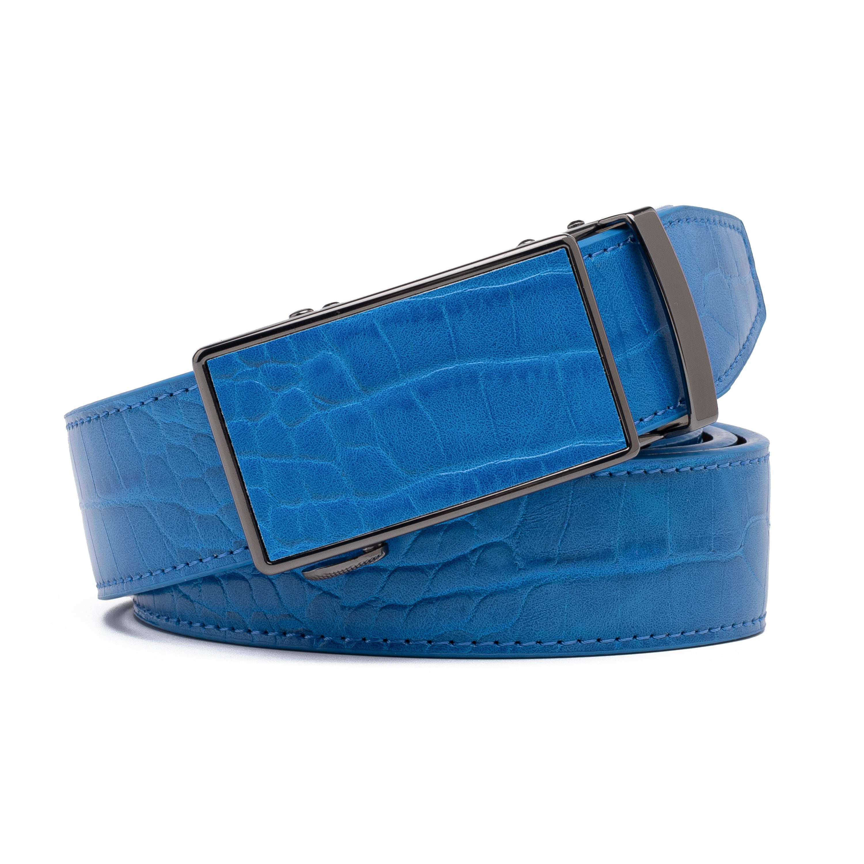 Crocodile Texture Patch Ratchet Buckle Red Teeth Men's Belt
