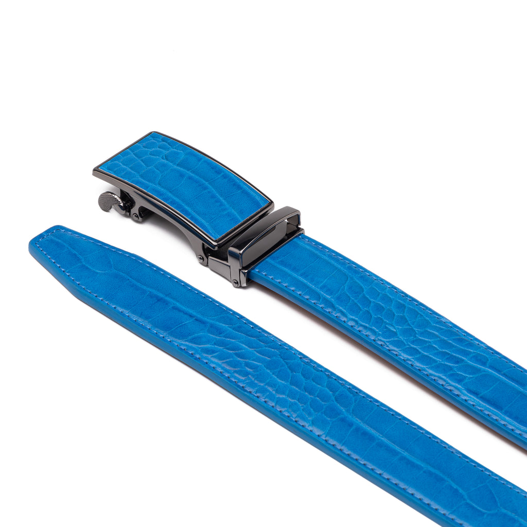 Crocodile Texture Patch Ratchet Buckle Red Teeth Men's Belt