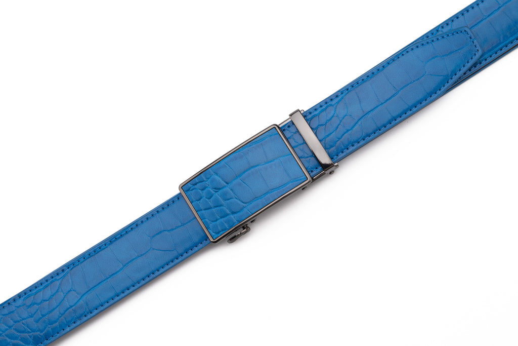 Crocodile Texture Patch Ratchet Buckle Red Teeth Men's Belt