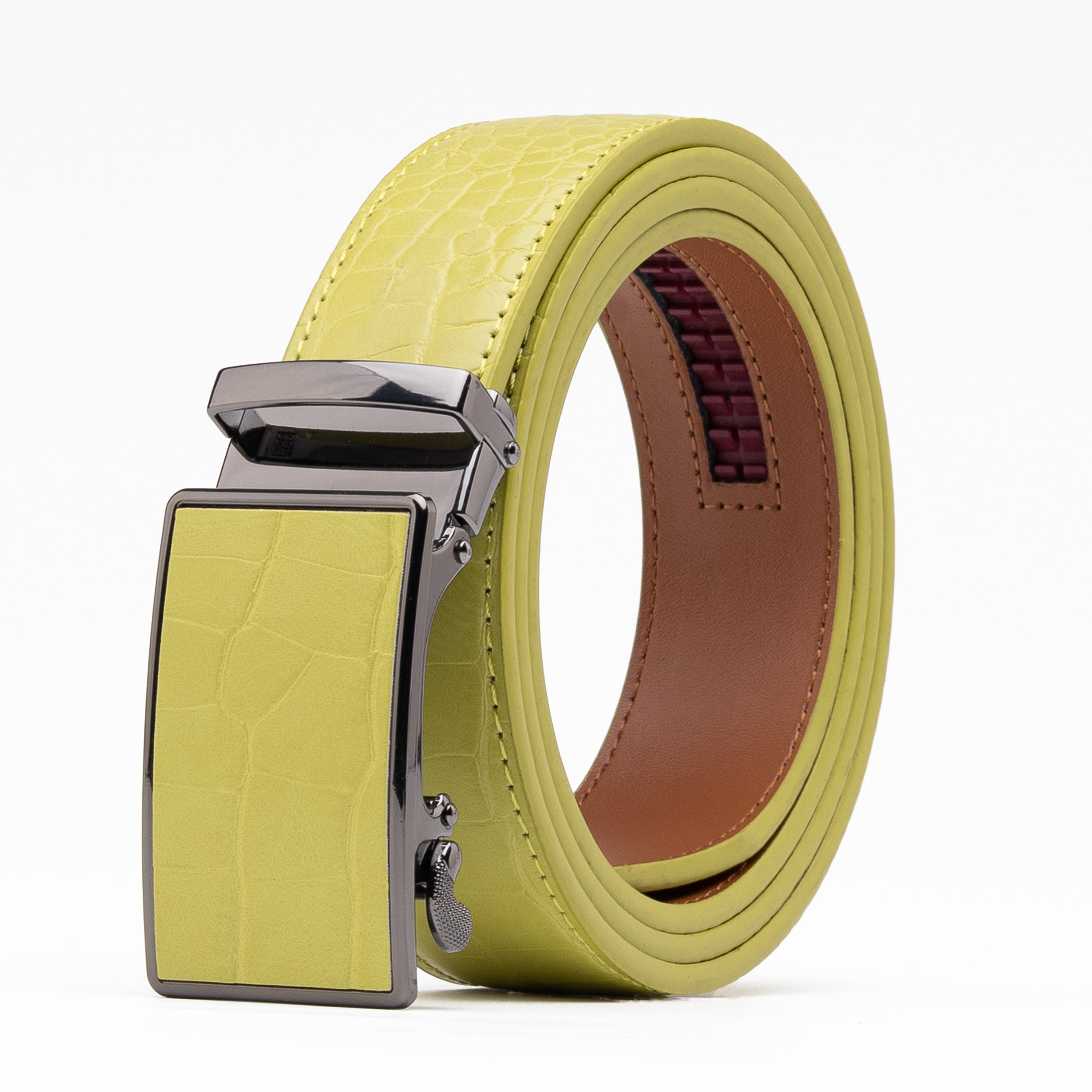 Crocodile Texture Patch Ratchet Buckle Red Teeth Men's Belt