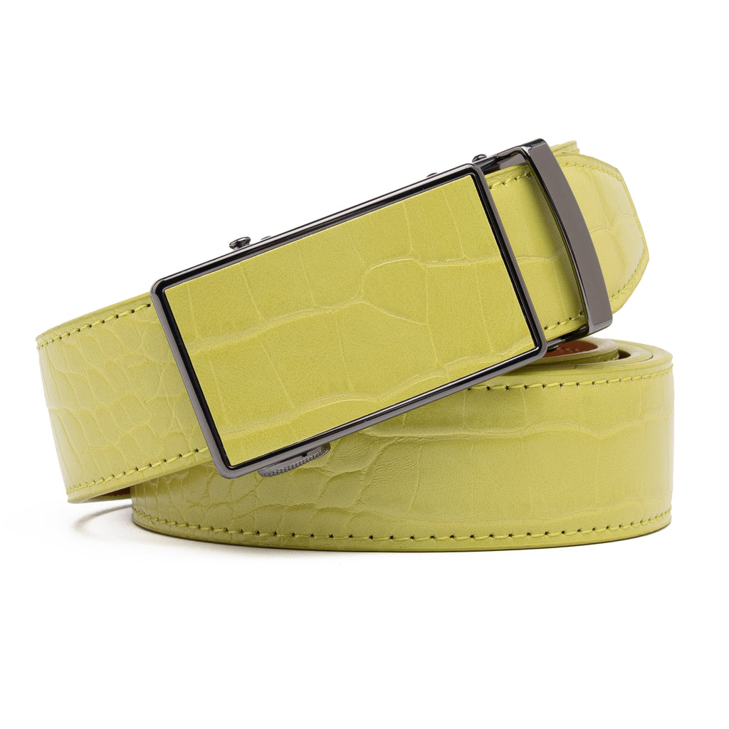 Crocodile Texture Patch Ratchet Buckle Red Teeth Men's Belt