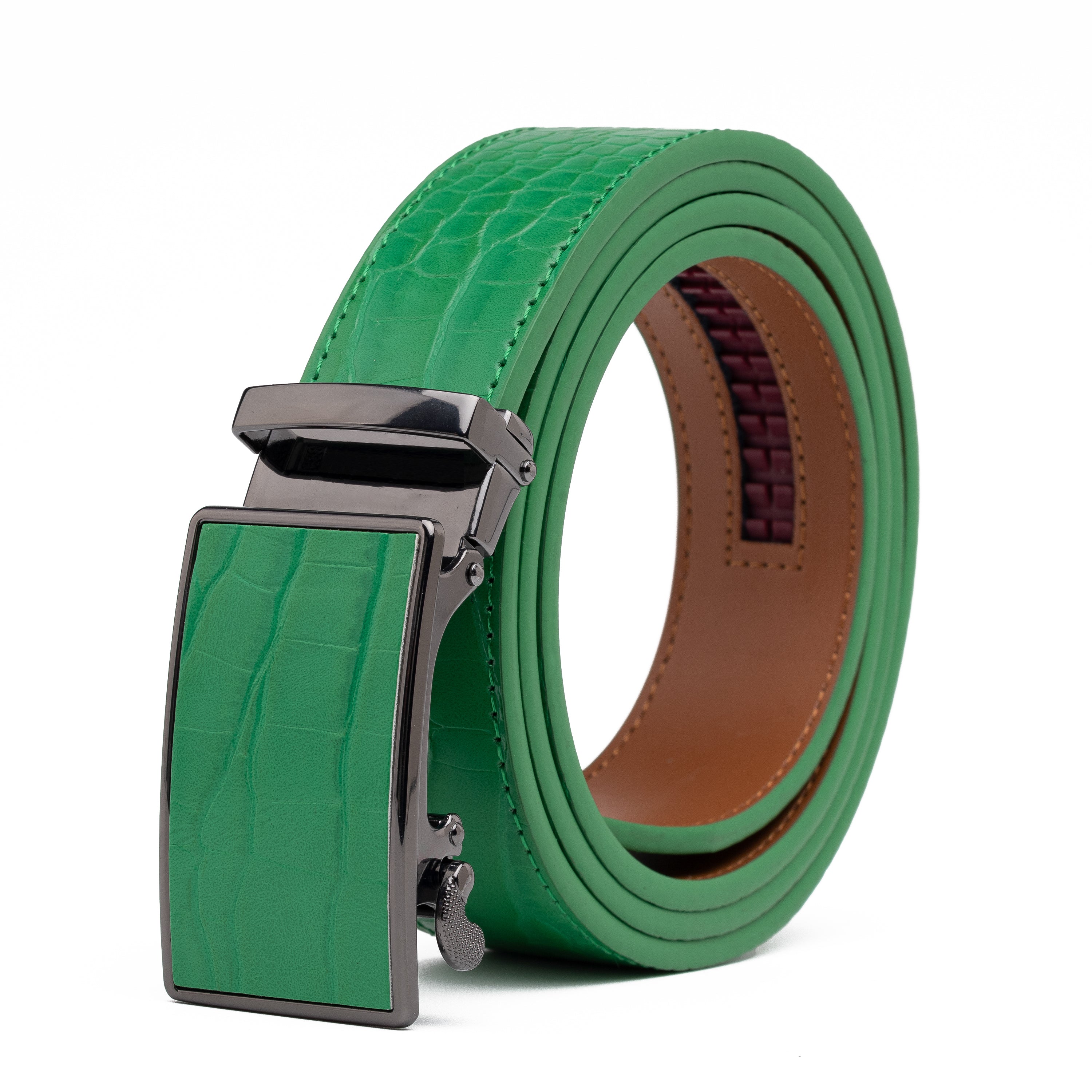 Men's Crocodile Embossed Ratchet Belt – Automatic Dress Belt for Business & Casual Wear - Green Secondary image