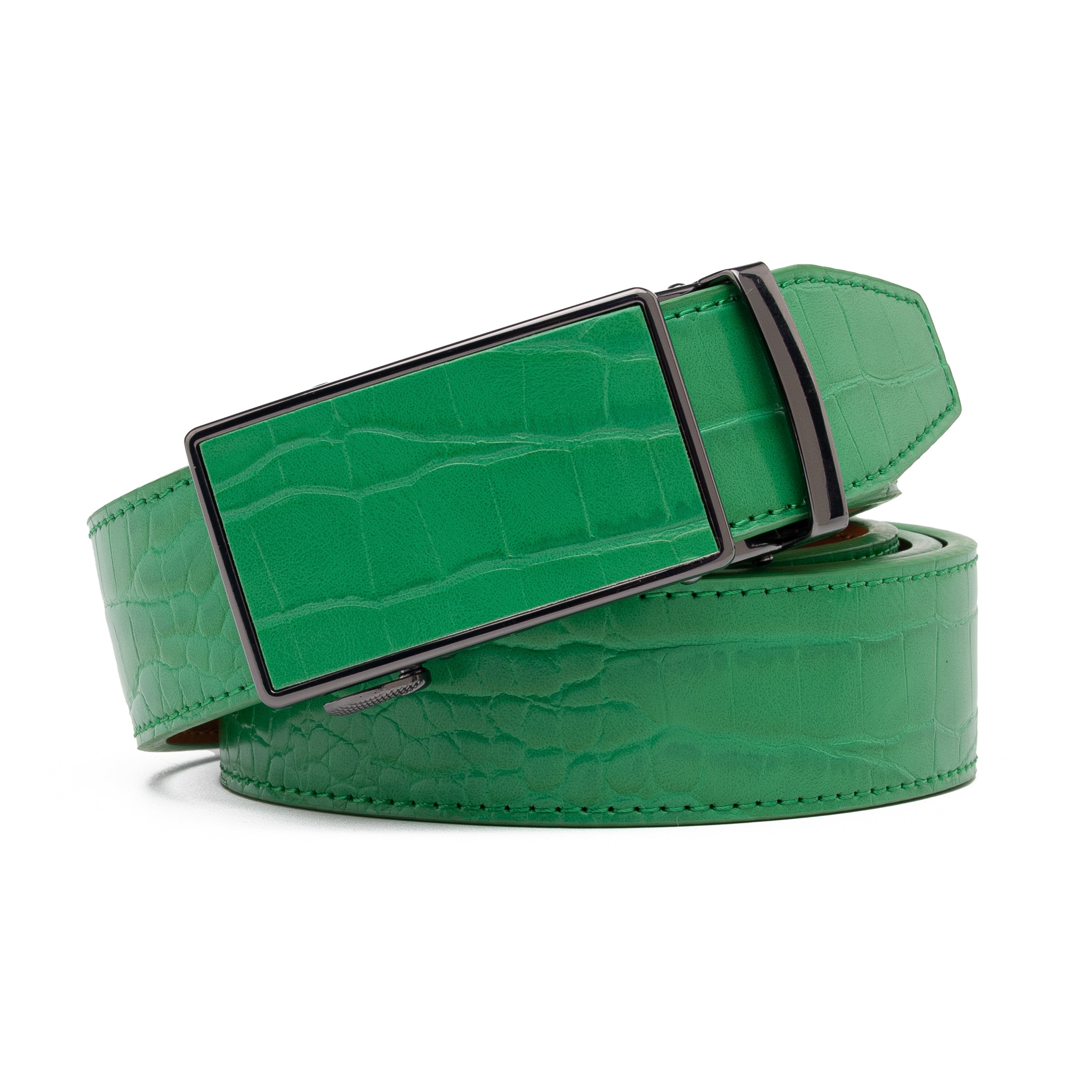 Crocodile Texture Patch Ratchet Buckle Red Teeth Men's Belt
