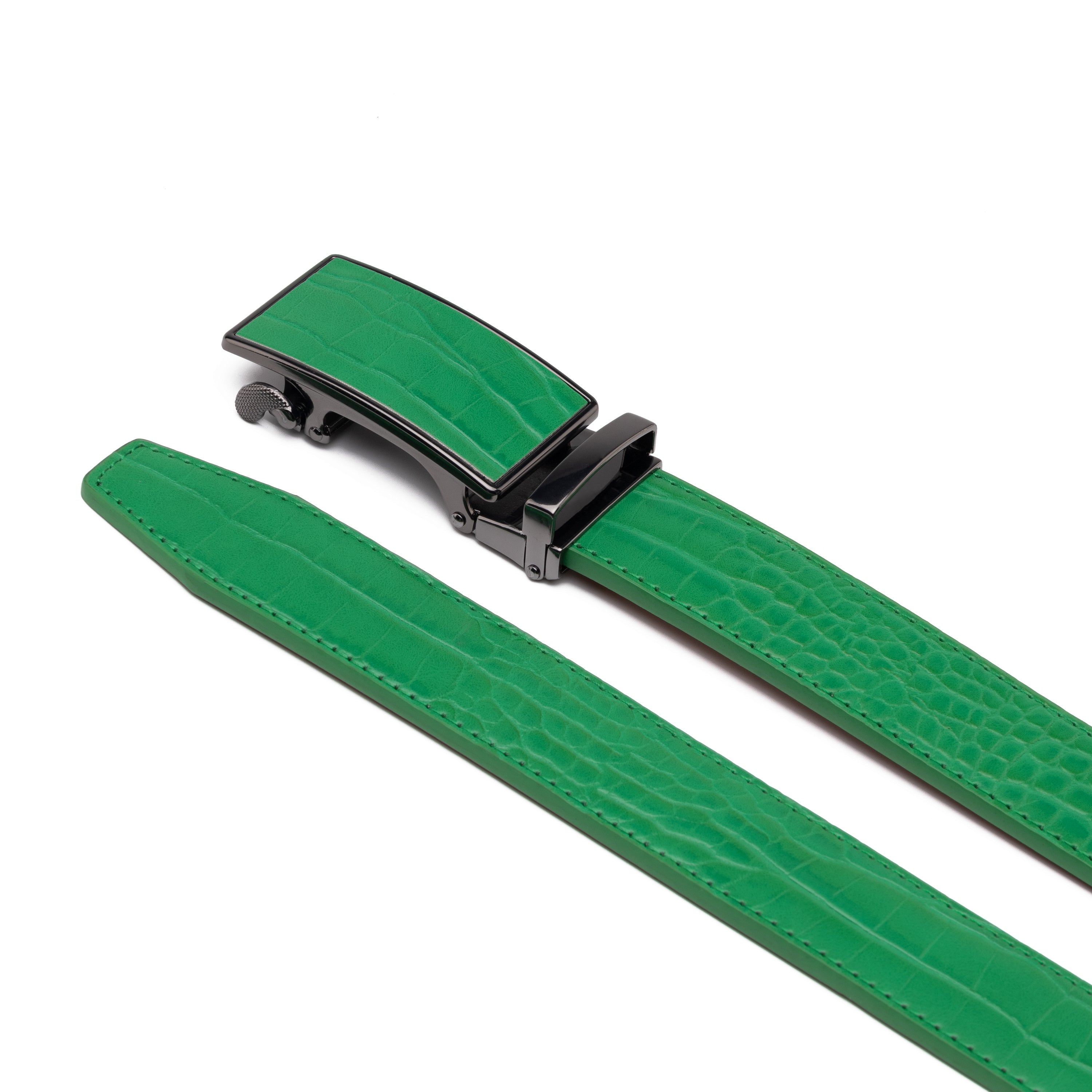 Crocodile Texture Patch Ratchet Buckle Red Teeth Men's Belt