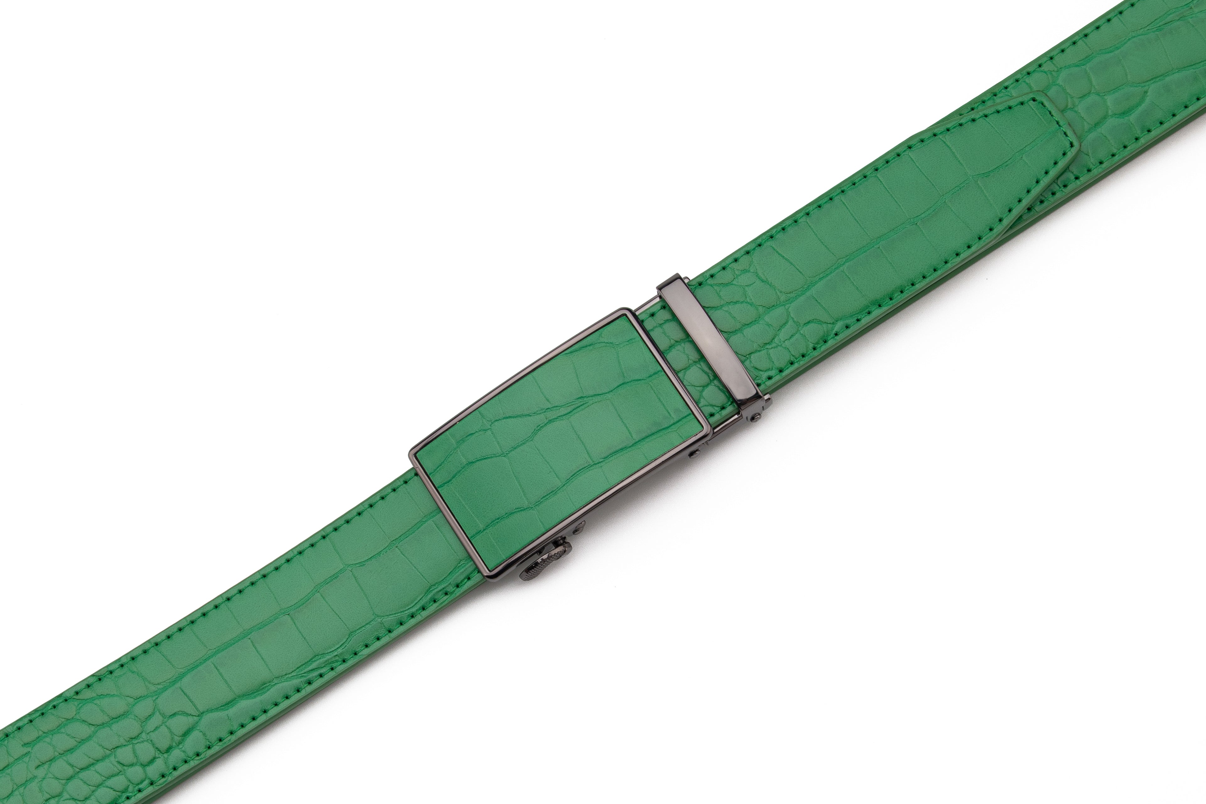 Crocodile Texture Patch Ratchet Buckle Red Teeth Men's Belt
