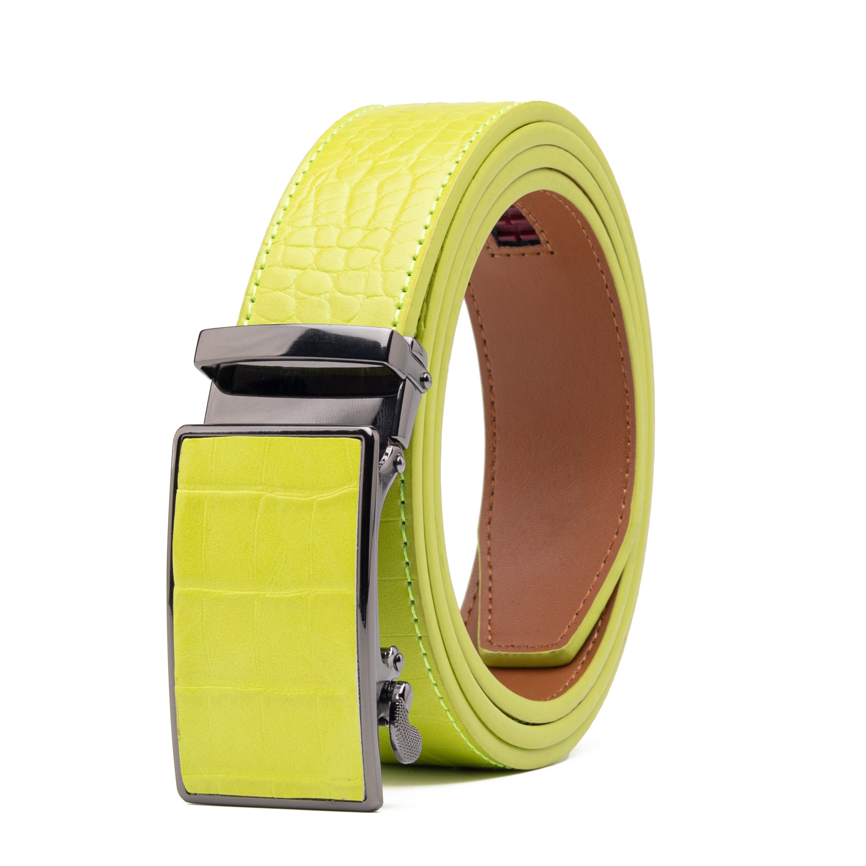 Crocodile Texture Patch Ratchet Buckle Red Teeth Men's Belt