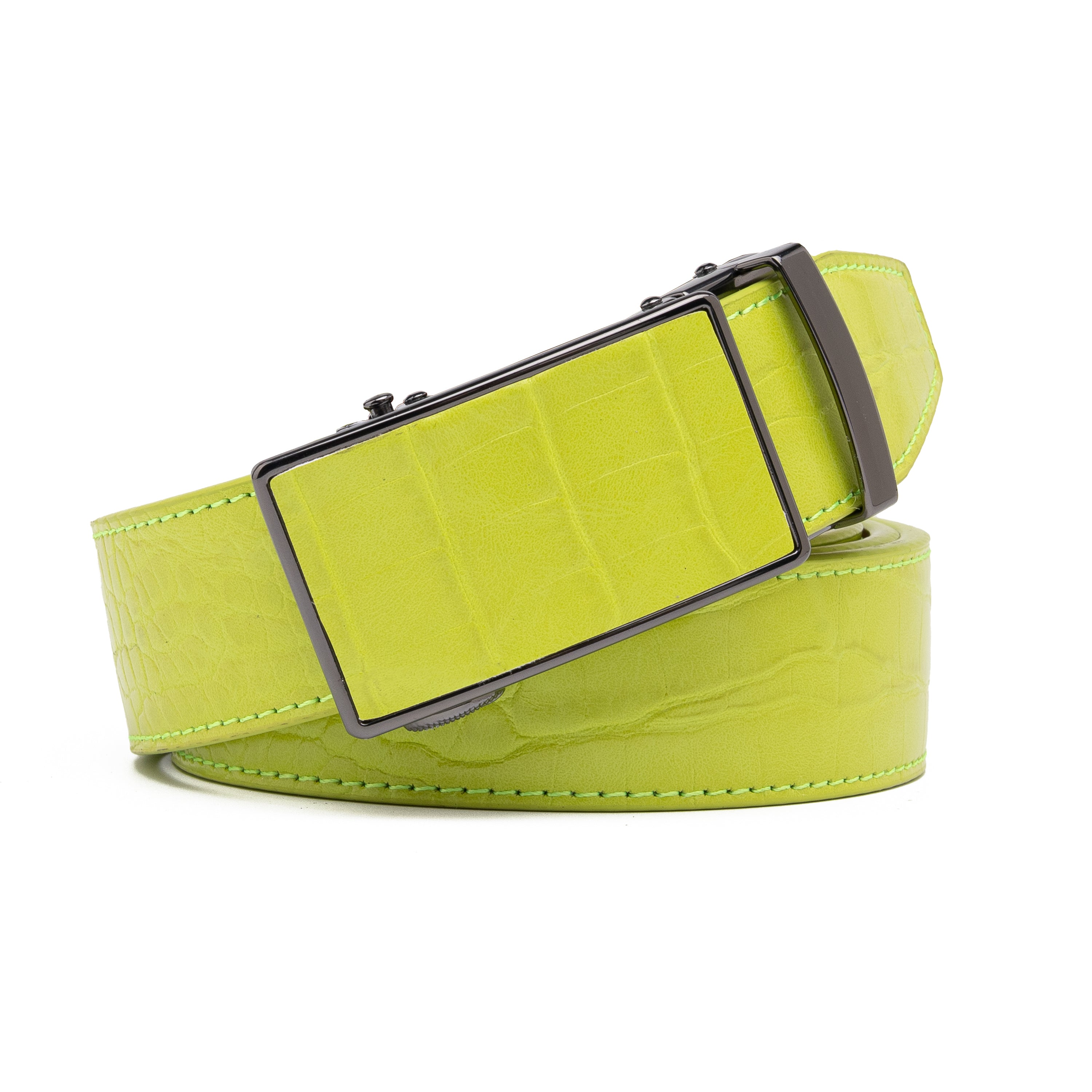 Crocodile Texture Patch Ratchet Buckle Red Teeth Men's Belt