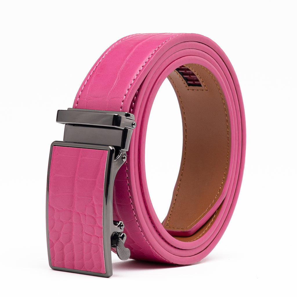 Crocodile Texture Patch Ratchet Buckle Red Teeth Men's Belt