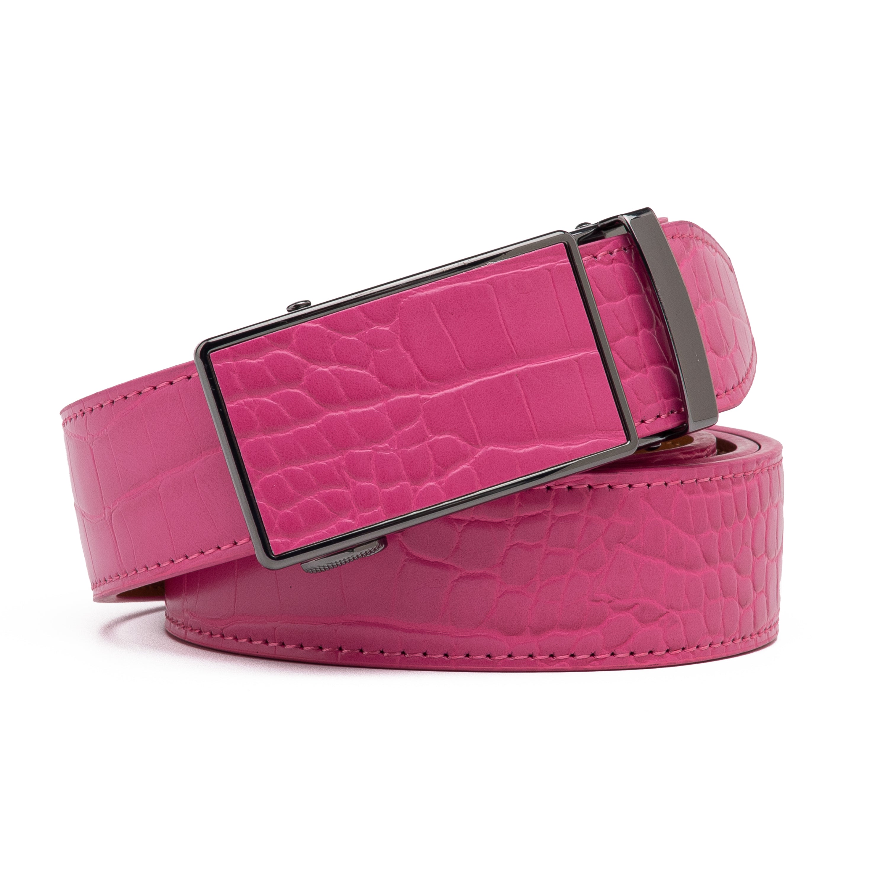Crocodile Texture Patch Ratchet Buckle Red Teeth Men's Belt