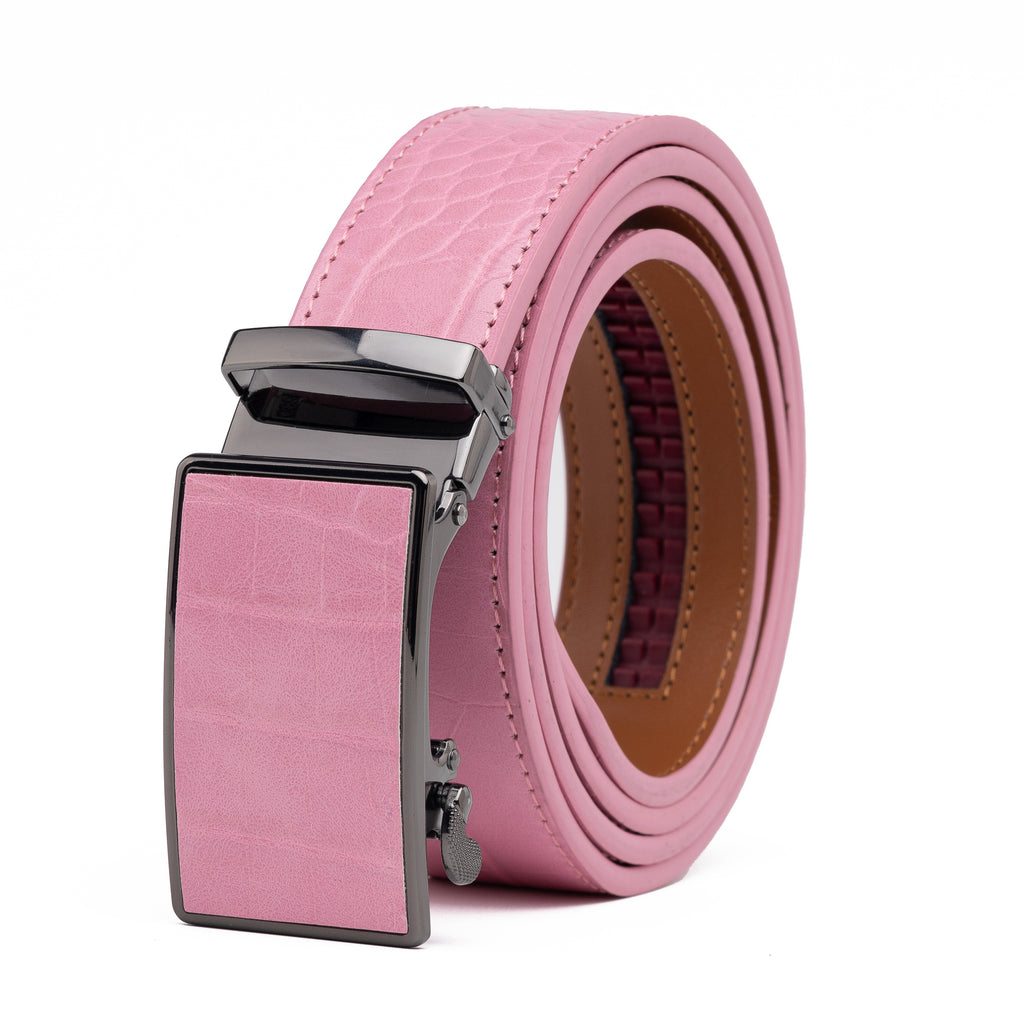 Crocodile Texture Patch Ratchet Buckle Red Teeth Men's Belt