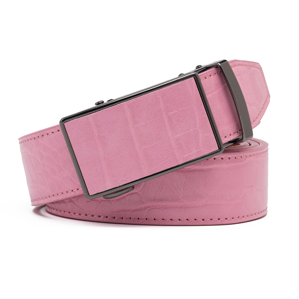 Crocodile Texture Patch Ratchet Buckle Red Teeth Men's Belt