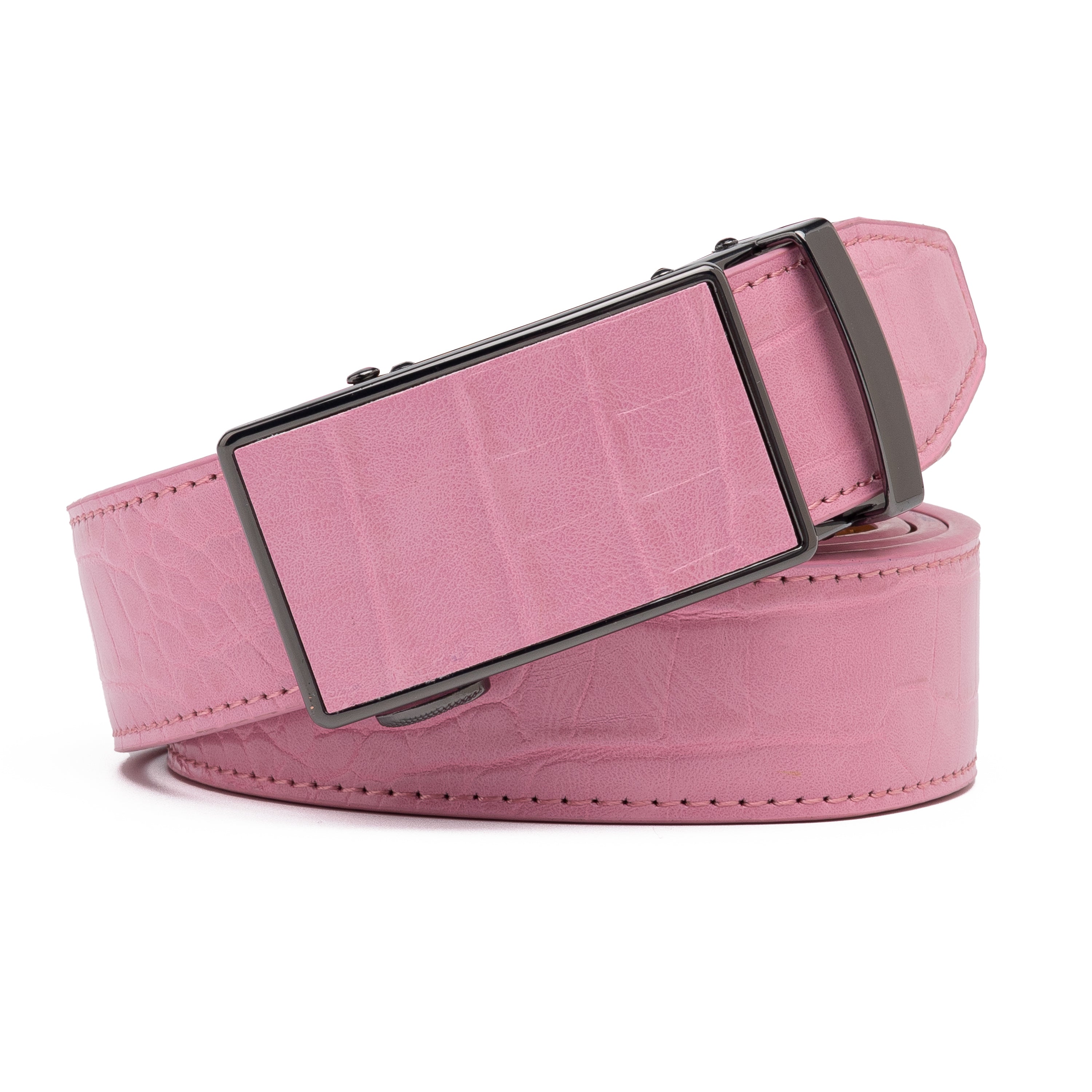 Crocodile Texture Patch Ratchet Buckle Red Teeth Men's Belt