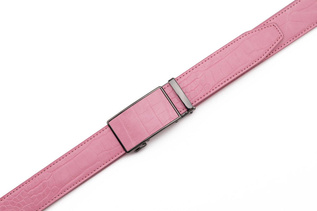 Crocodile Texture Patch Ratchet Buckle Red Teeth Men's Belt