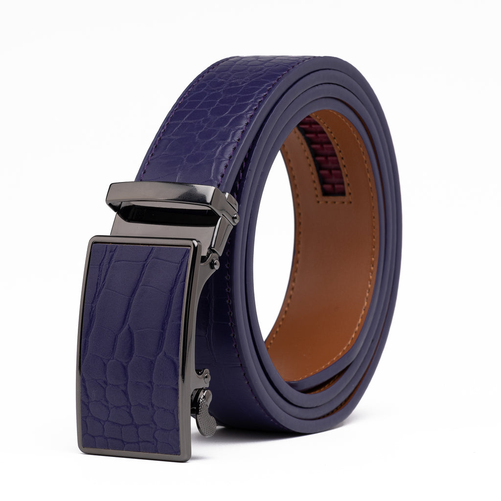 Crocodile Texture Patch Ratchet Buckle Red Teeth Men's Belt