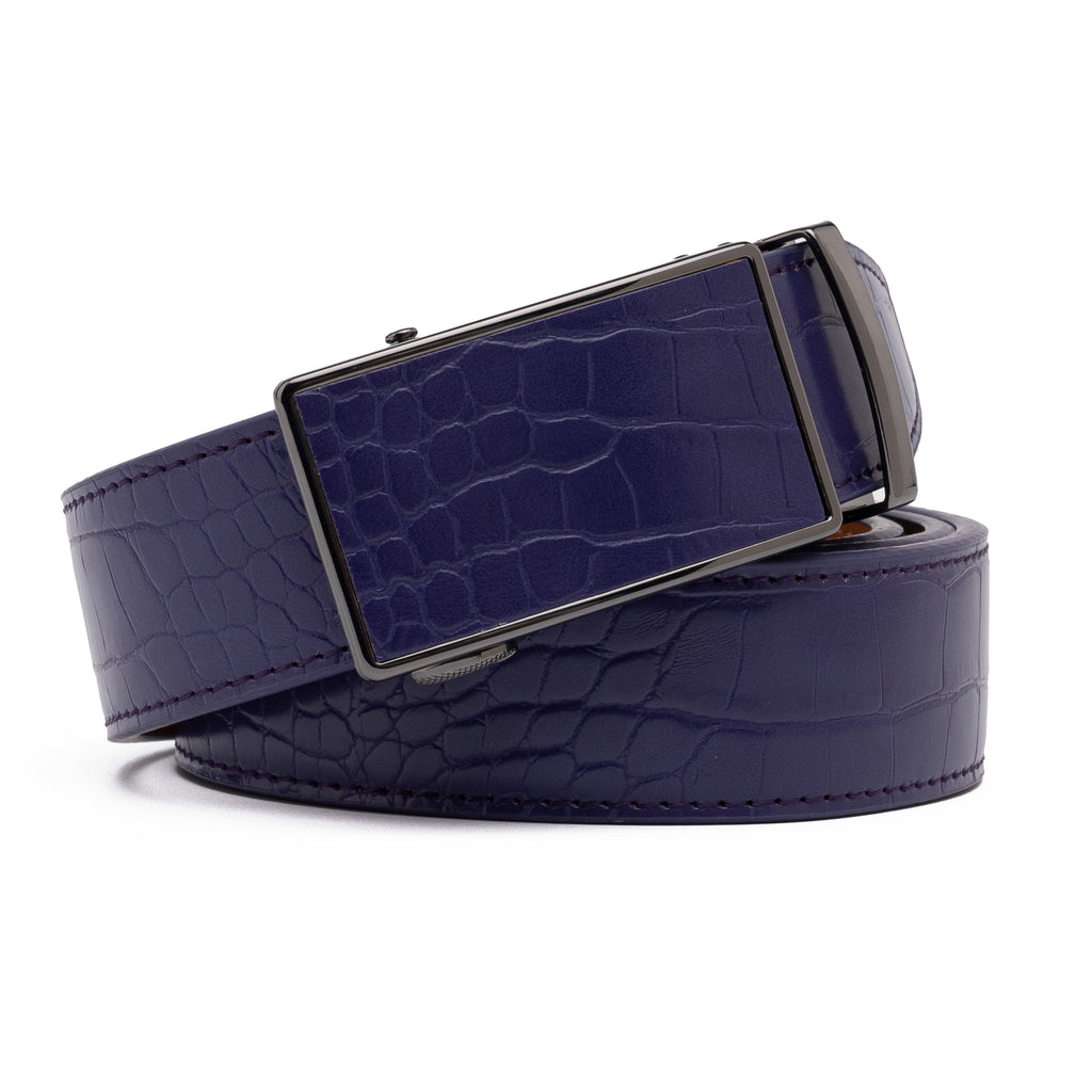 Crocodile Texture Patch Ratchet Buckle Red Teeth Men's Belt