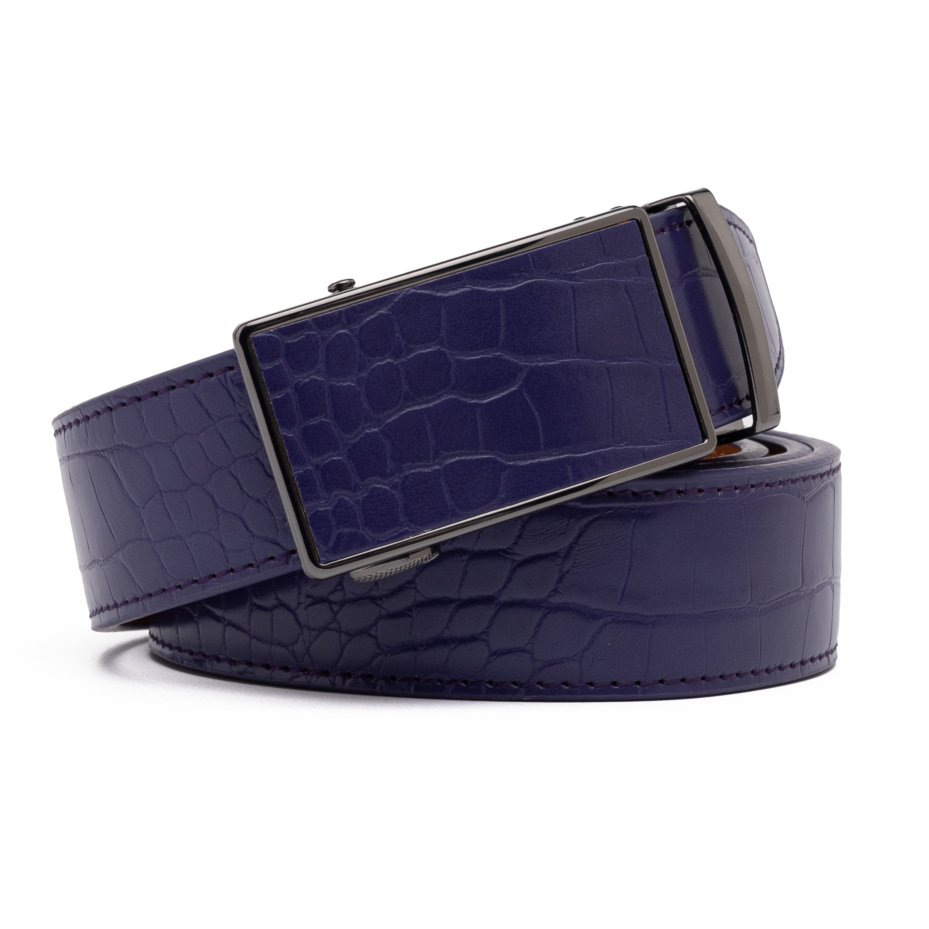 Crocodile Texture Patch Ratchet Buckle Red Teeth Men's Belt