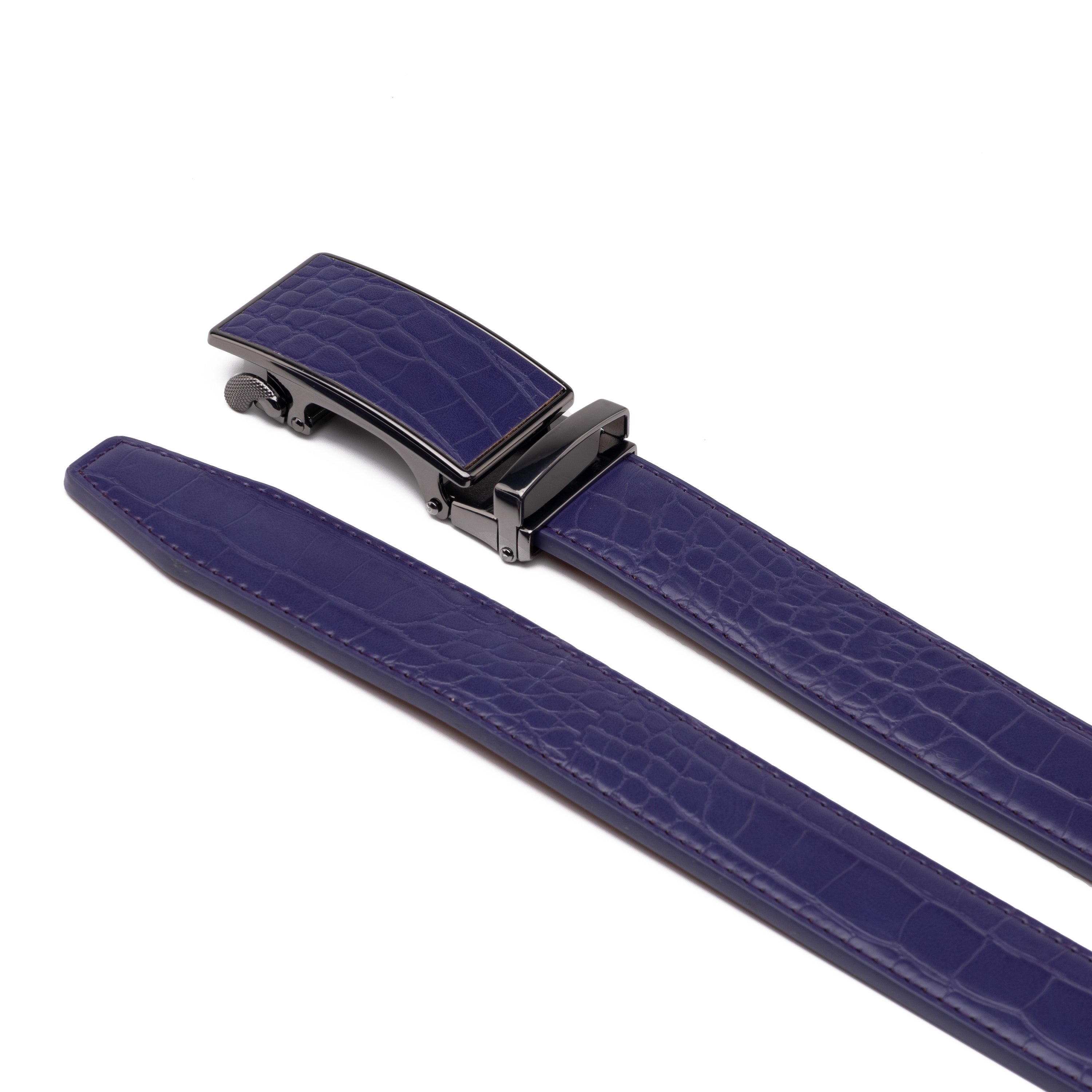Crocodile Texture Patch Ratchet Buckle Red Teeth Men's Belt