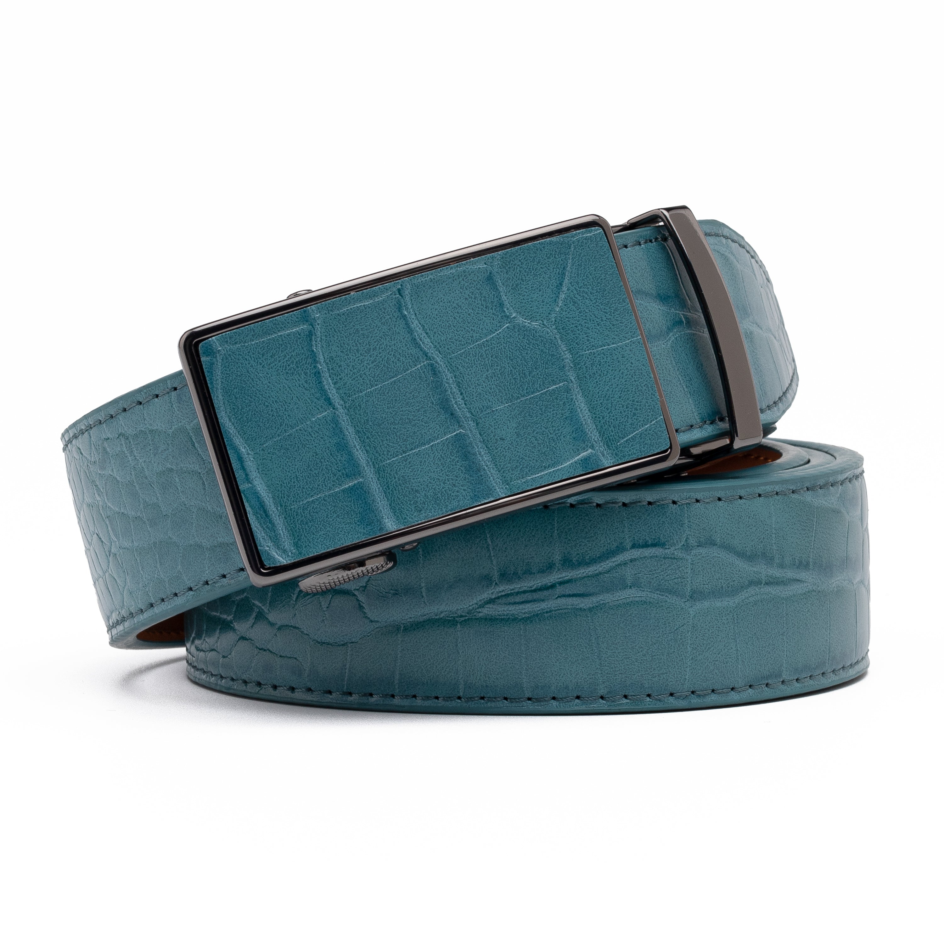 Men's Crocodile Embossed Ratchet Belt – Automatic Dress Belt for Business & Casual Wear - Teal Main image