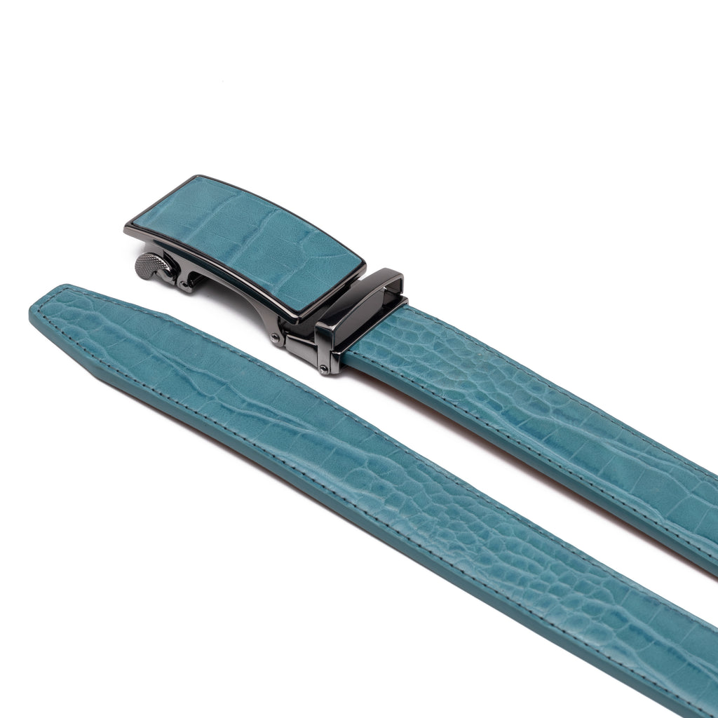Crocodile Texture Patch Ratchet Buckle Red Teeth Men's Belt