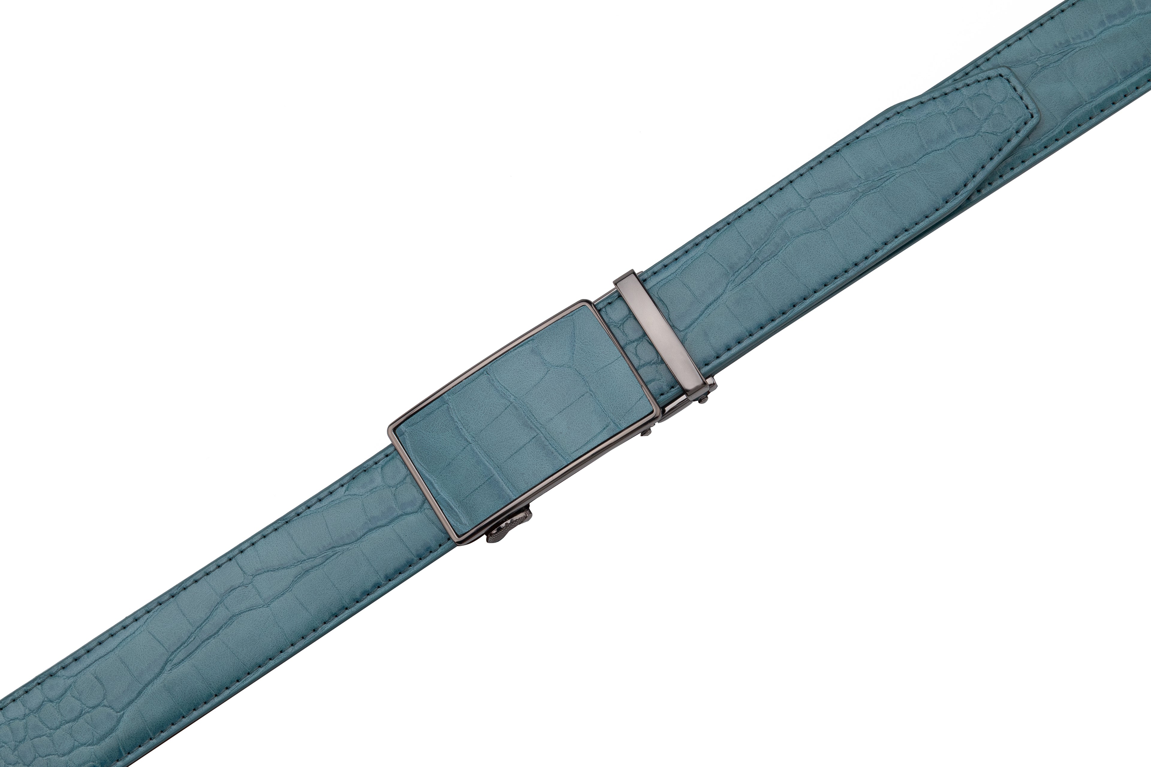 Crocodile Texture Patch Ratchet Buckle Red Teeth Men's Belt