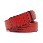 Crocodile Texture Patch Ratchet Buckle Red Teeth Men's Belt