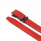 Crocodile Texture Patch Ratchet Buckle Red Teeth Men's Belt
