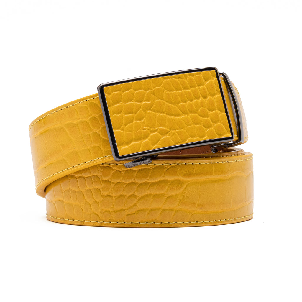 Crocodile Texture Patch Ratchet Buckle Red Teeth Men's Belt