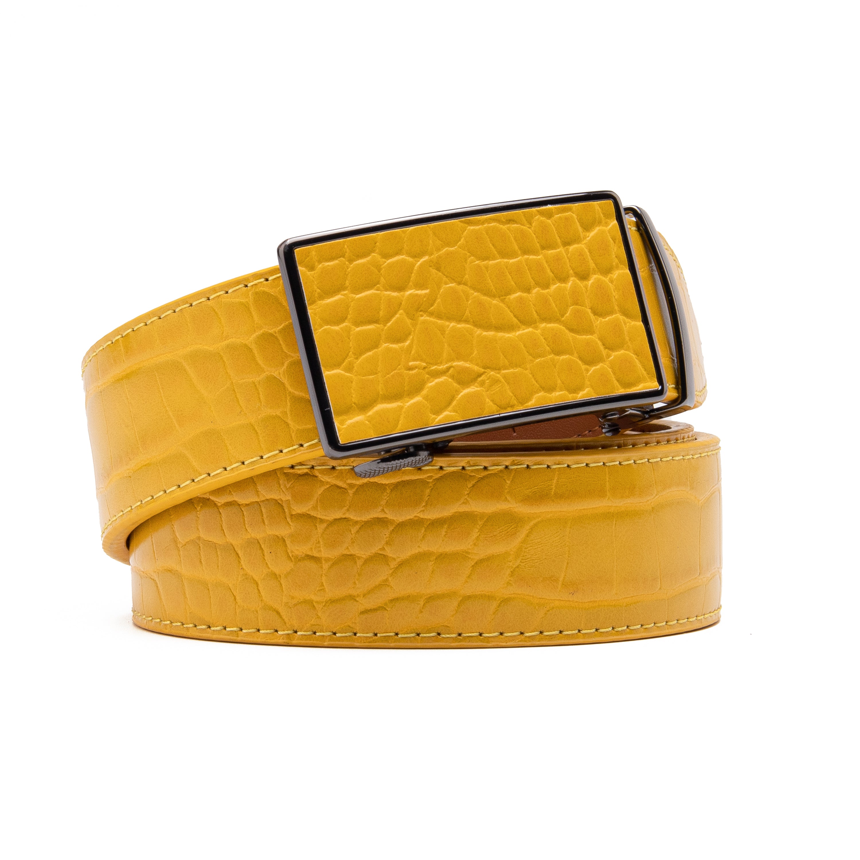 Crocodile Texture Patch Ratchet Buckle Red Teeth Men's Belt