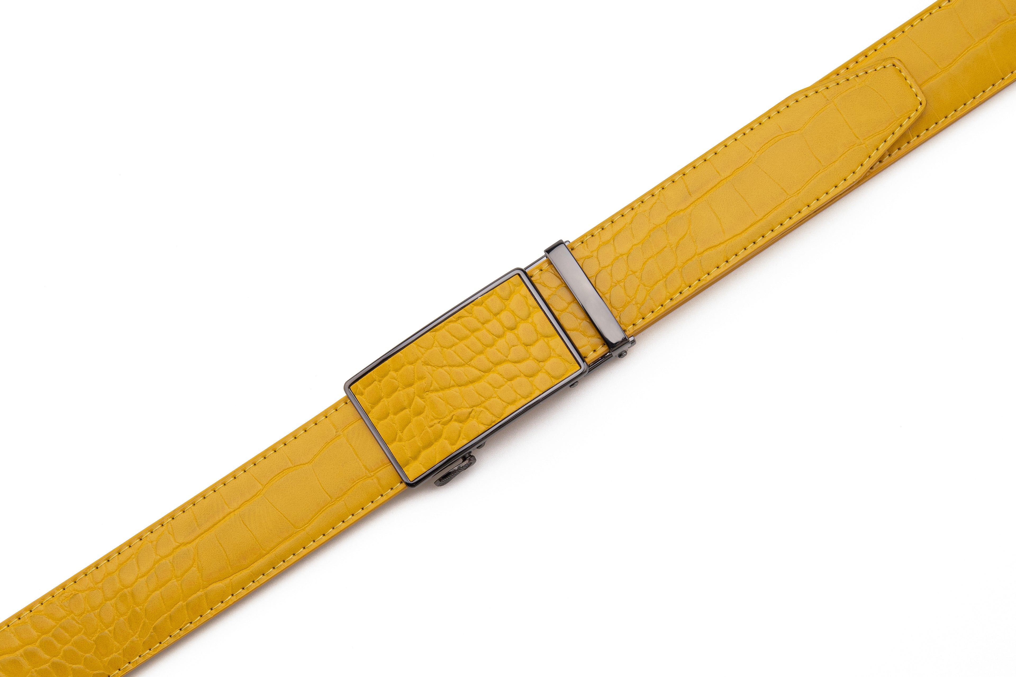 Crocodile Texture Patch Ratchet Buckle Red Teeth Men's Belt