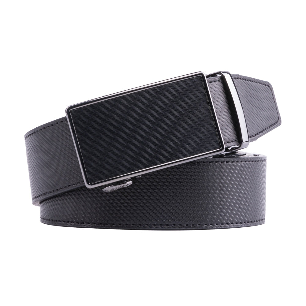Carbon Fiber Texture Red Teeth Ratchet Buckle Business Belt for Men